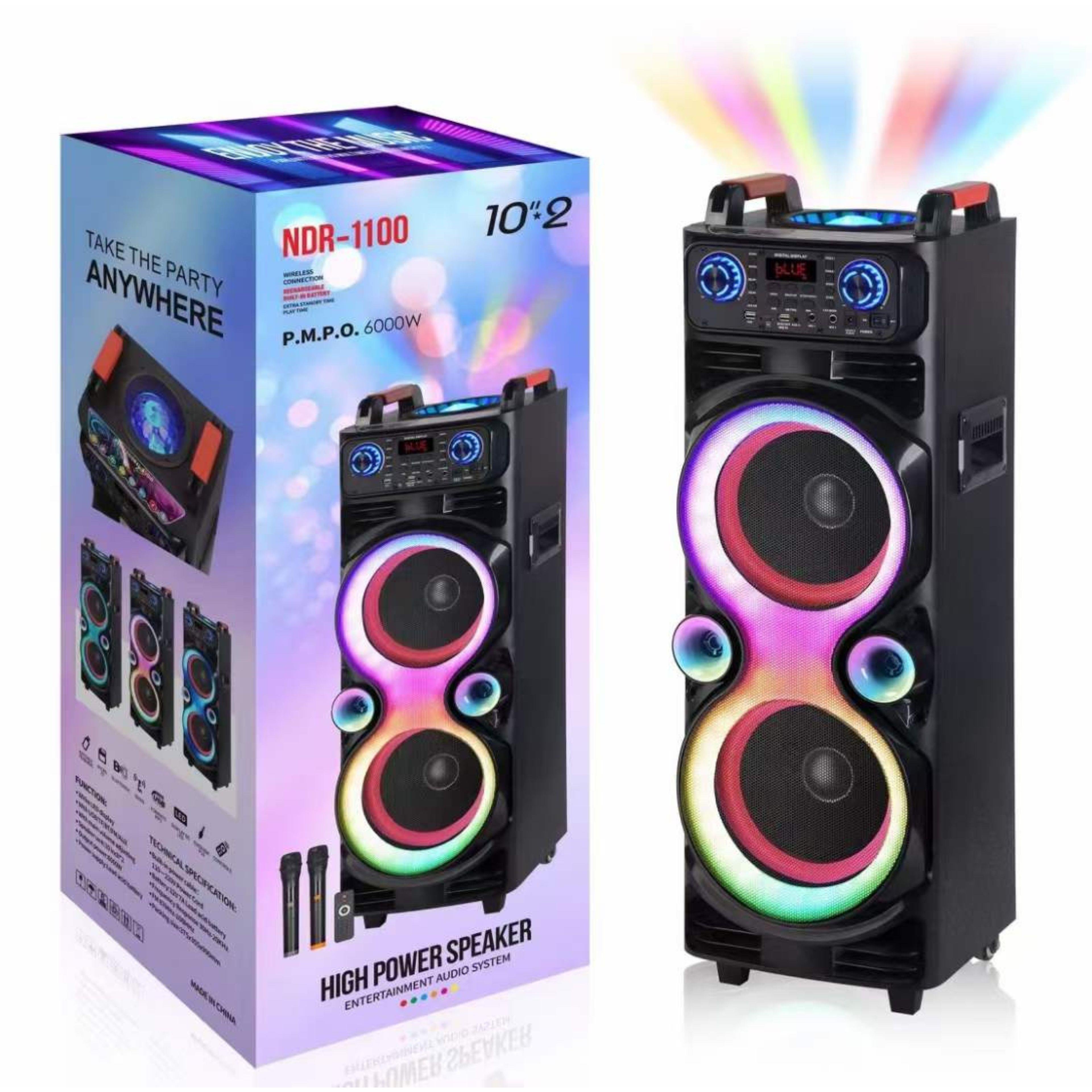 NDR-1100 Büyük Boy 2 Kablosuz mikrofonlu/Ledli/Bluetooth/Sd/Usb Müzik Kutusu