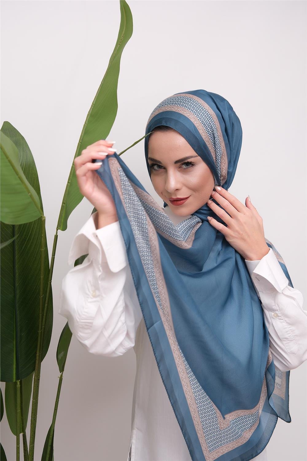 Border Touch Desenli Dijital Soft Şal