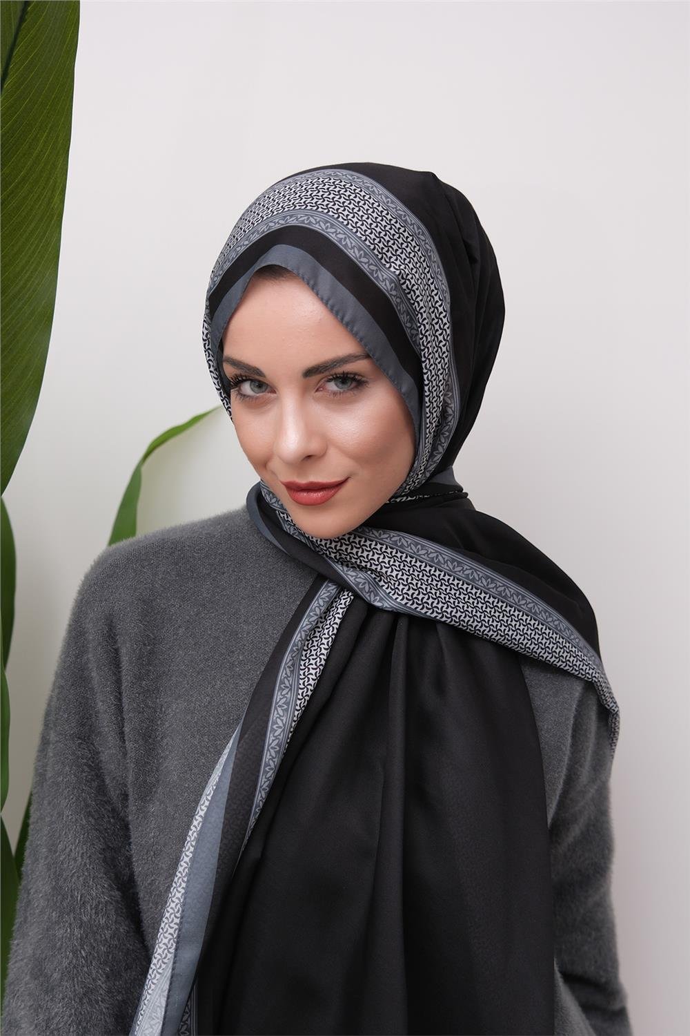 Border Touch Desenli Dijital Soft Şal
