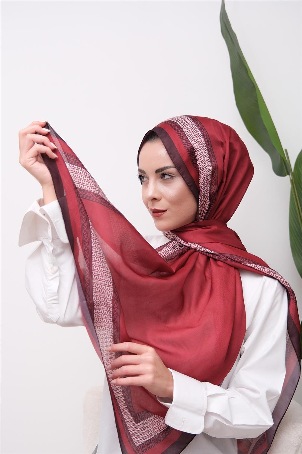 Border Touch Desenli Dijital Soft Şal