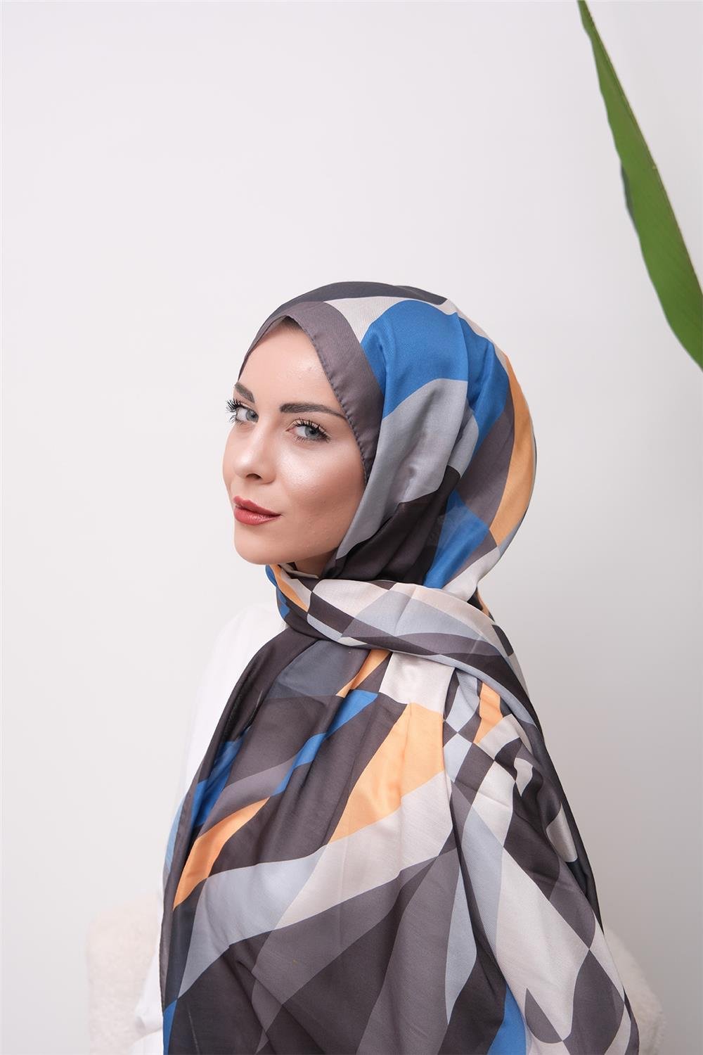 Elegance Geometrik Desenli Dijital Soft Şal