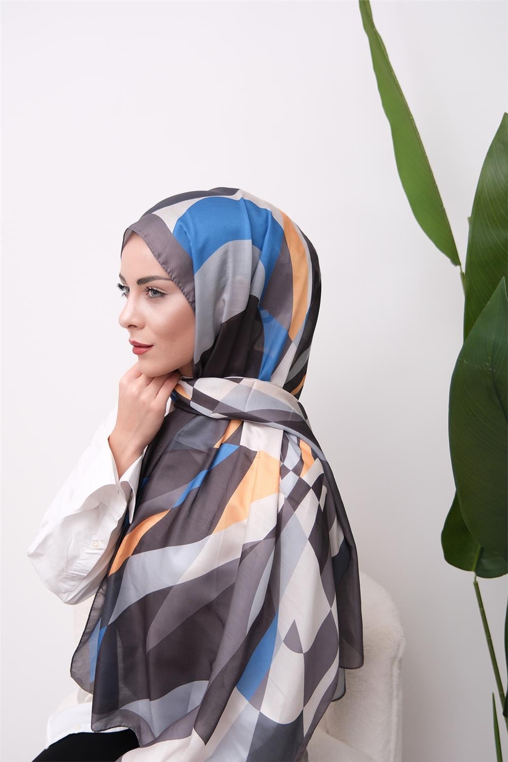 Elegance Geometrik Desenli Dijital Soft Şal