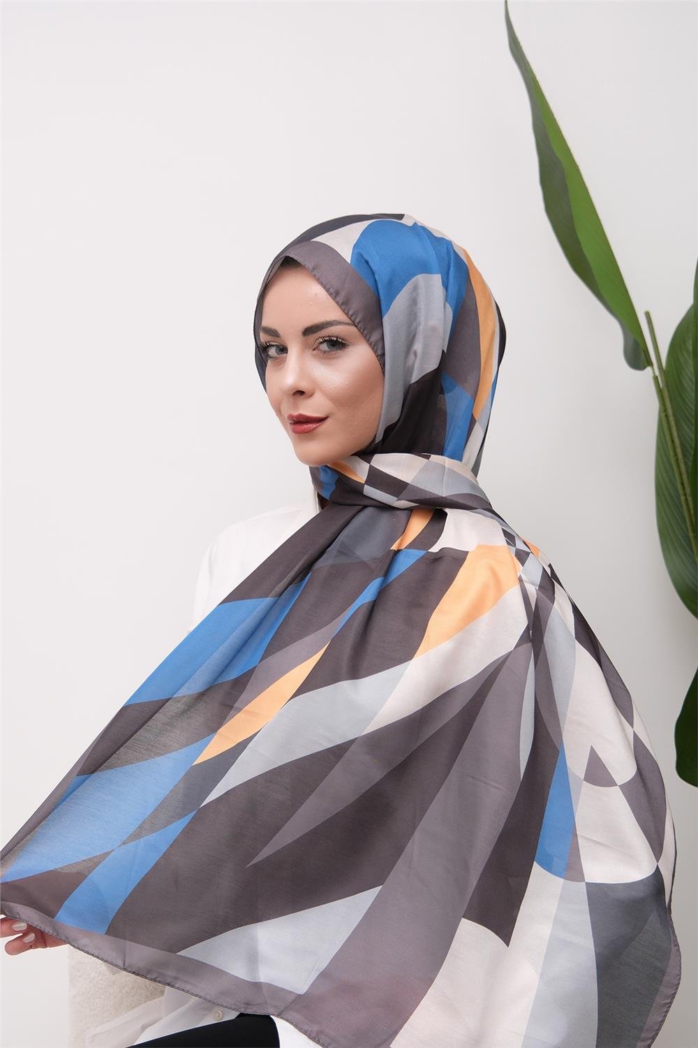 Elegance Geometrik Desenli Dijital Soft Şal