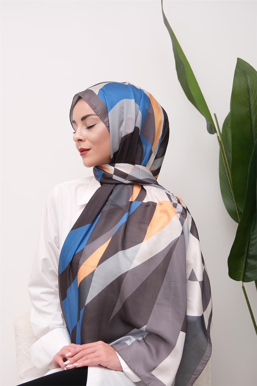 Elegance Geometrik Desenli Dijital Soft Şal