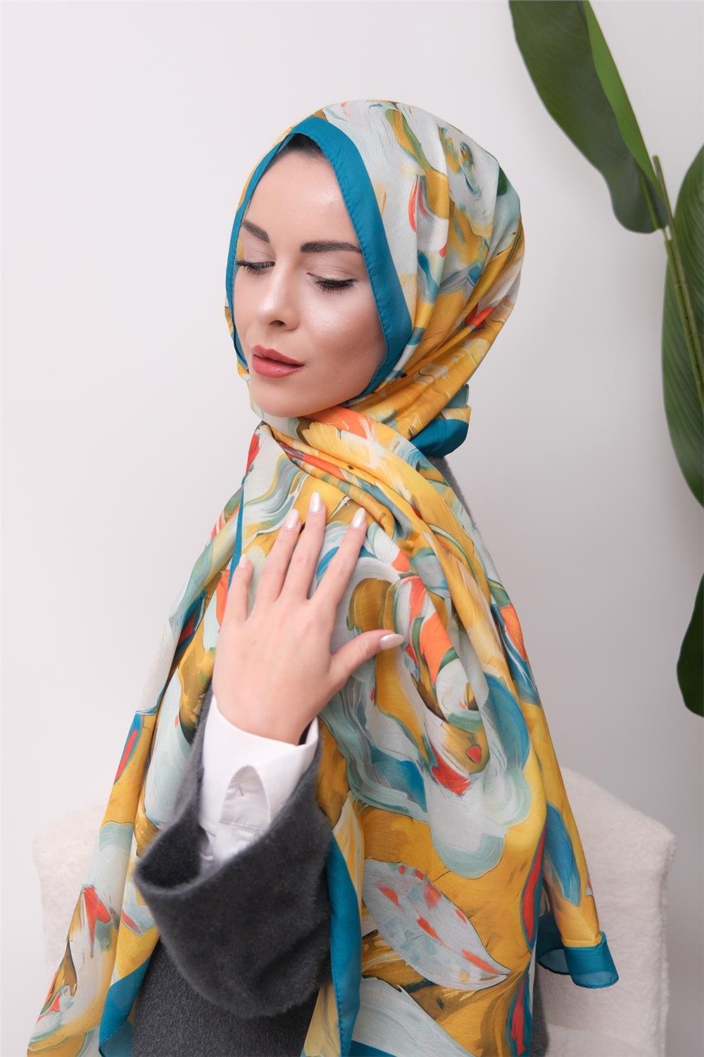 Floral Akrilik Desenli Dijital Soft Şal