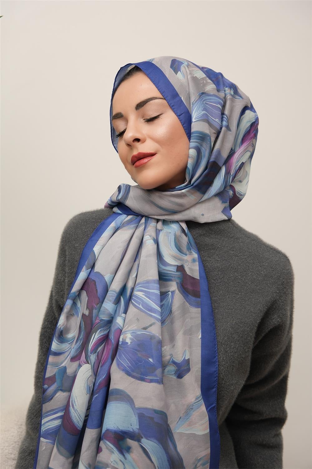 Floral Akrilik Desenli Dijital Soft Şal