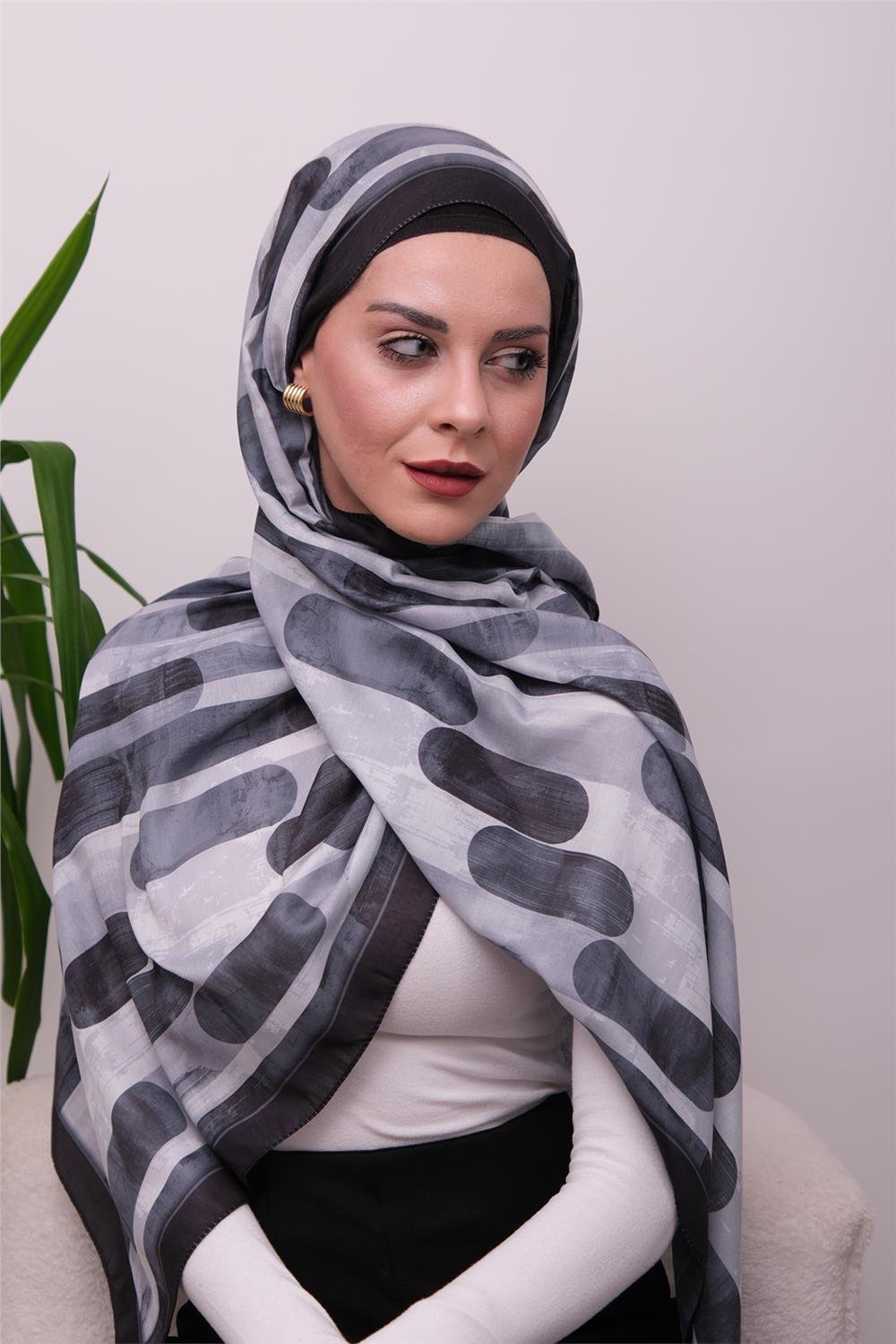 FlowGrid Desenli Dijital Soft Şal 