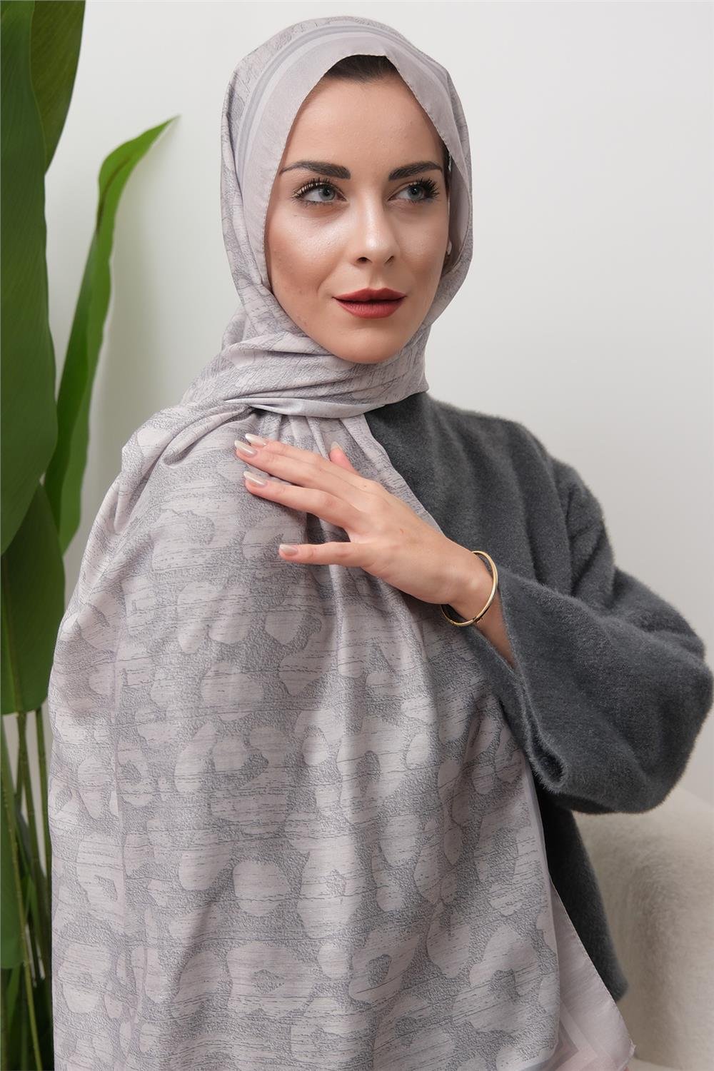 Leopar Desenli Dijital Soft Şal