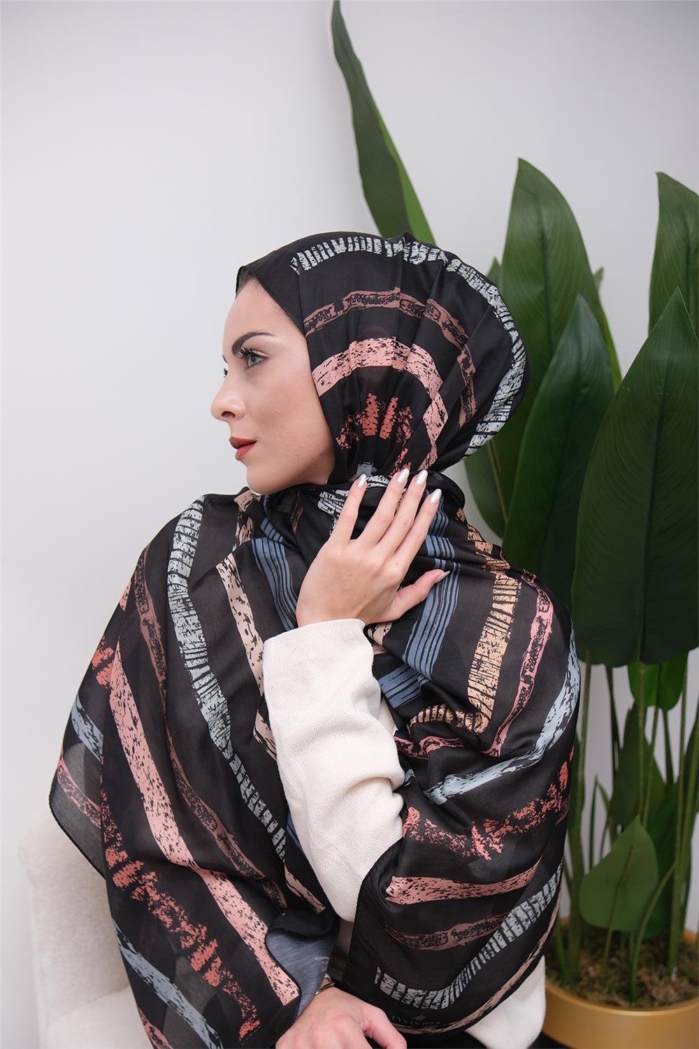 Minimal Line Pattern Desenli Soft Şal