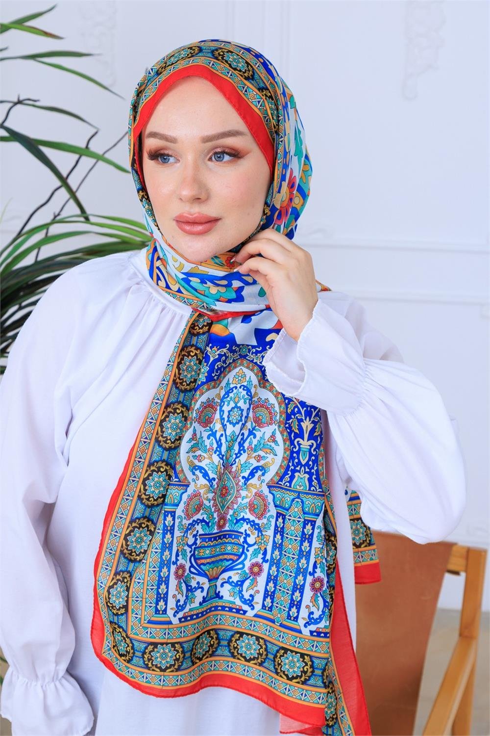 Modern Geometrik Desenli Dijital Soft Şal