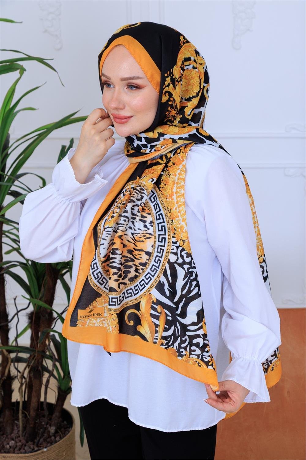 Modern Leopar Desenli Dijital Soft Şal