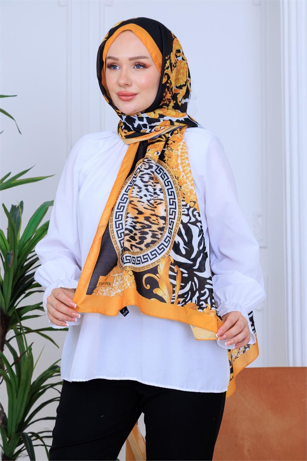 Modern Leopar Desenli Dijital Soft Şal