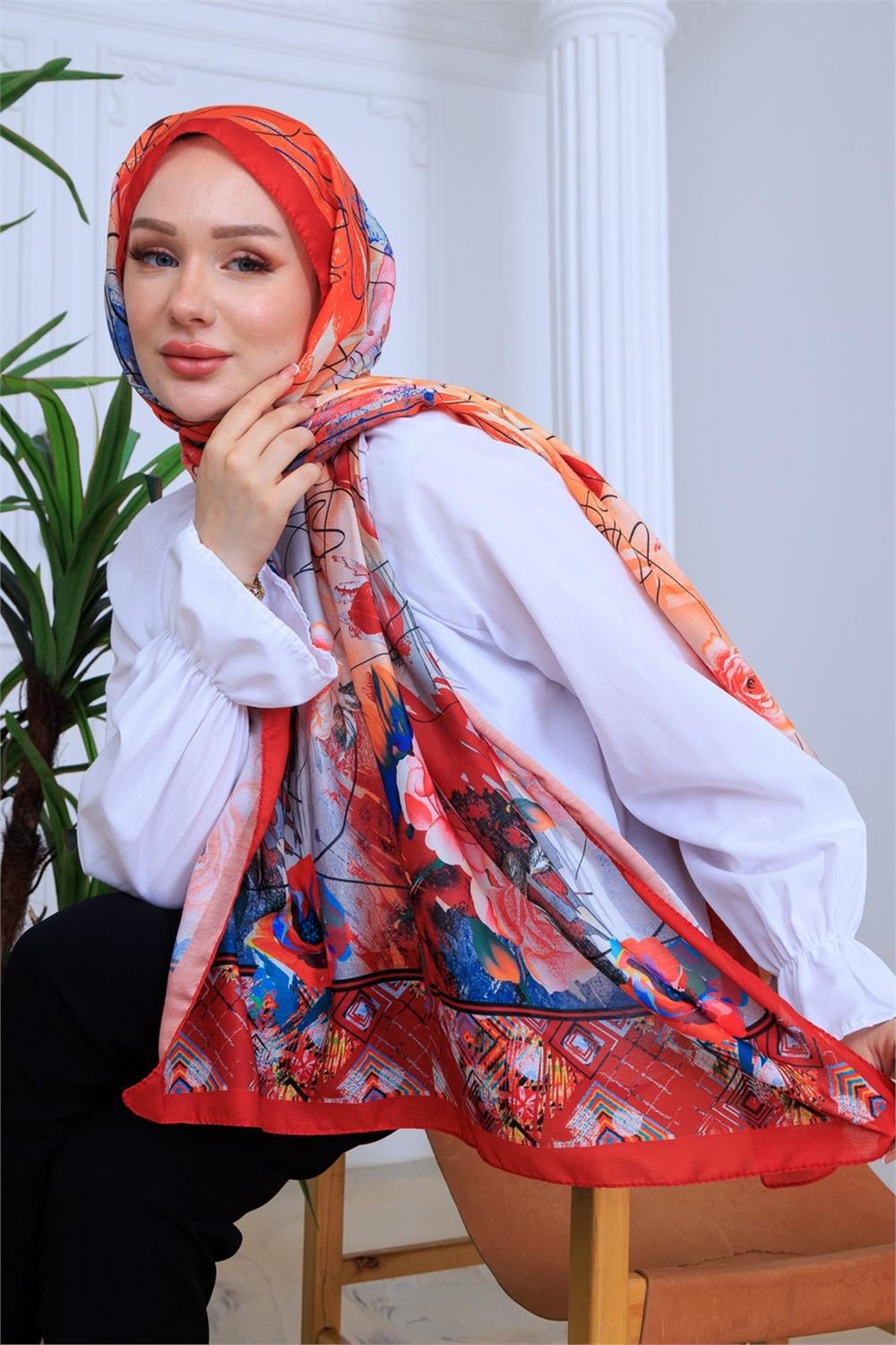 Mozaik Dokunuş Desenli Dijital Soft Şal