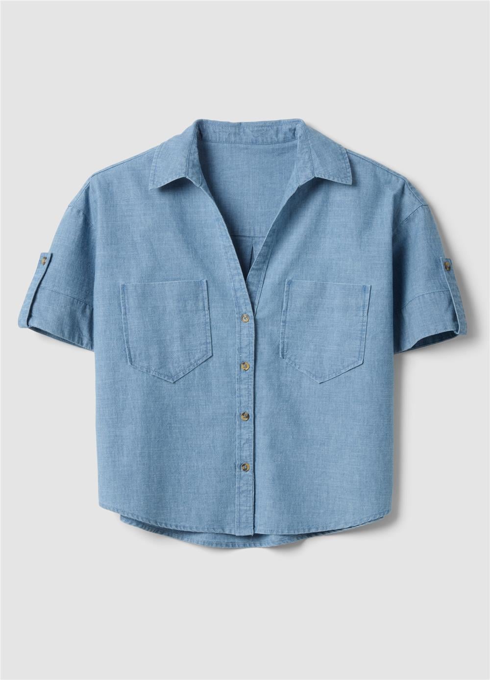 Açık Mavi Pamuk Denim Oversize Gömlek