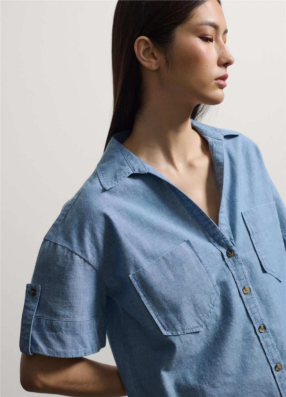 Açık Mavi Pamuk Denim Oversize Gömlek