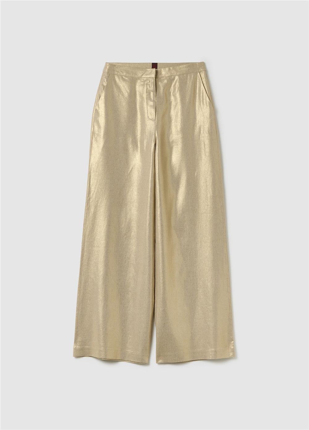 Altın Geniş Paça Pantolon