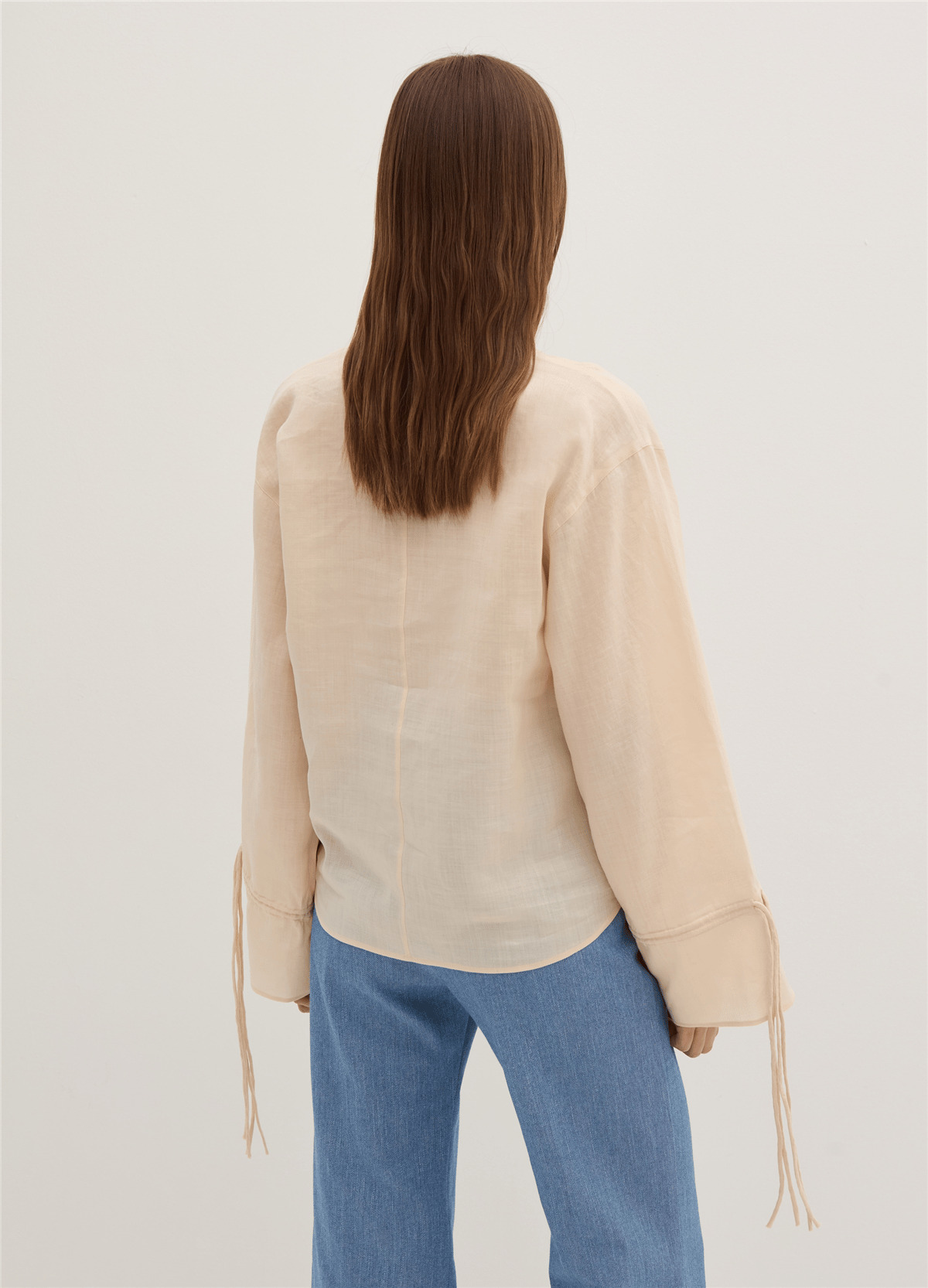 Bağcık Detaylı Oversize Rami Bej Bluz