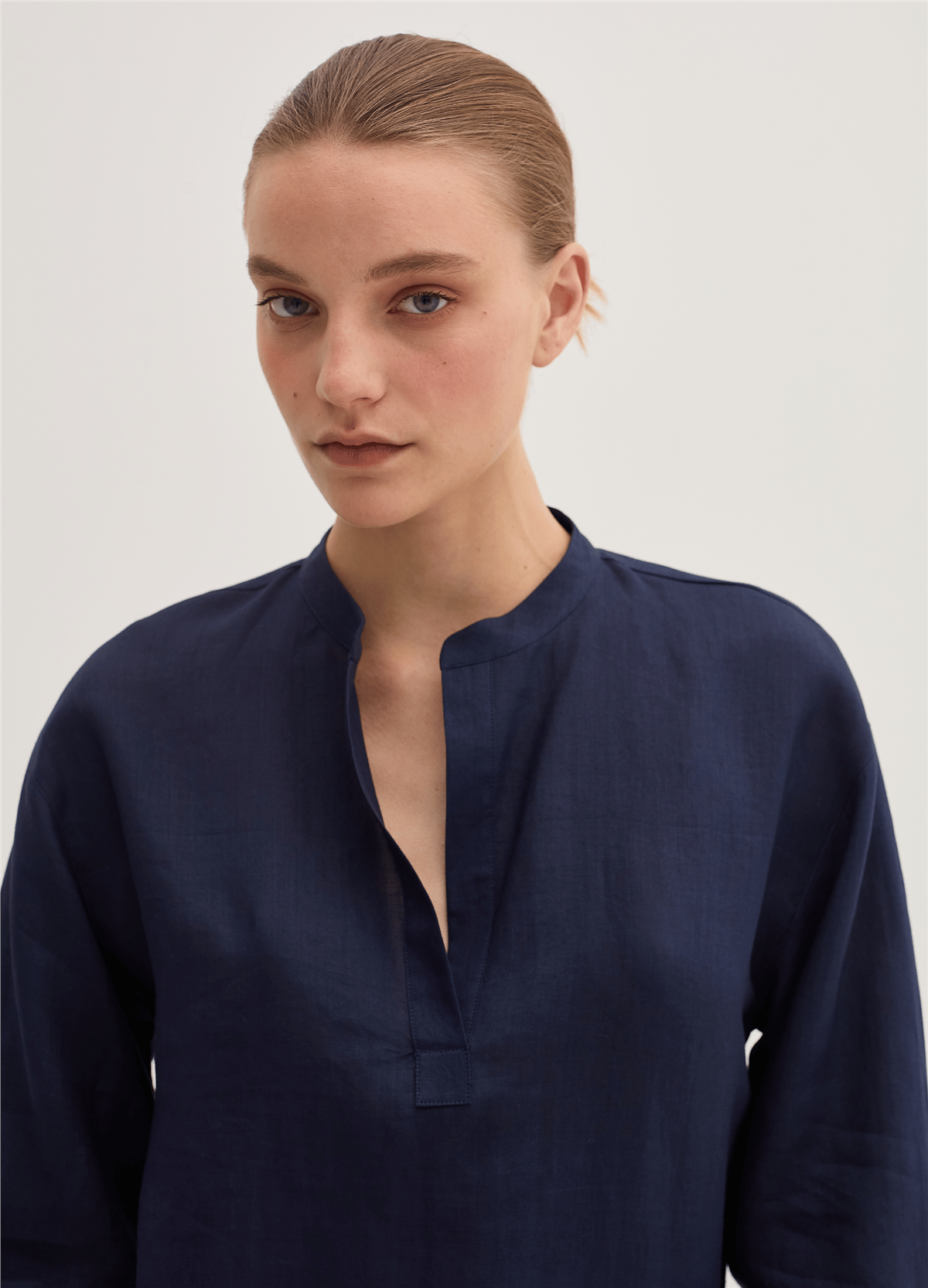 Bağcık Detaylı Oversize Rami Lacivert Bluz