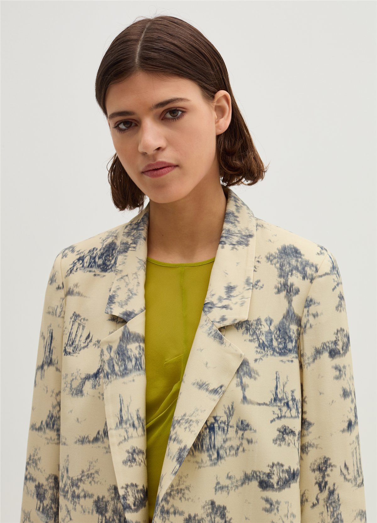 Baskılı Bol Kesim Mavi Desenli Açık Model Blazer
