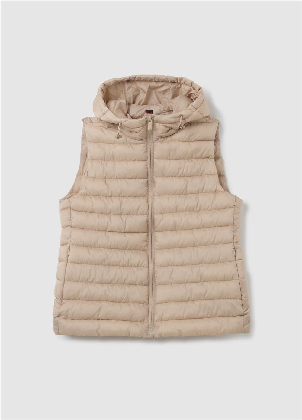 Bej kapüşonlu fermuarlı oversize parka