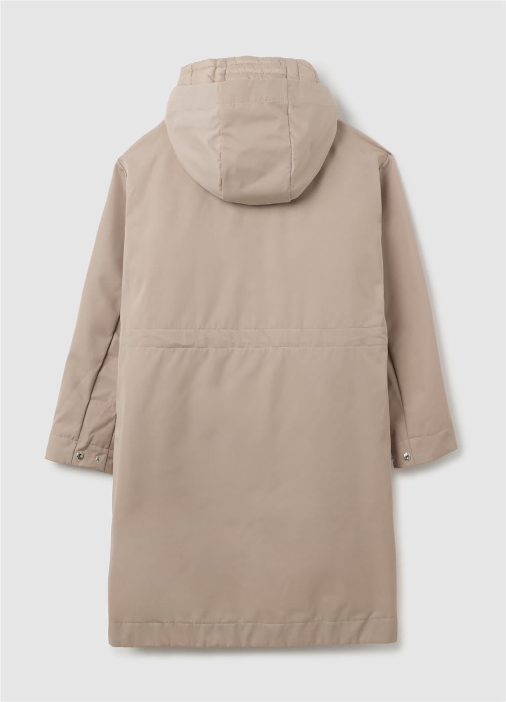 Bej kapüşonlu fermuarlı oversize parka