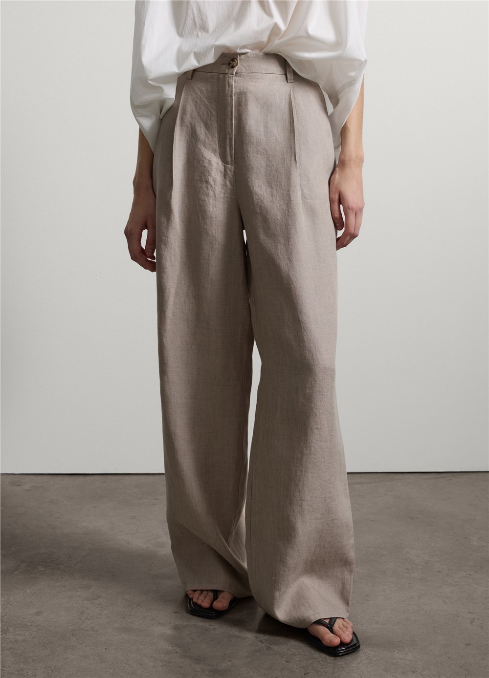 Bej Keten Regular Fit Pantolon