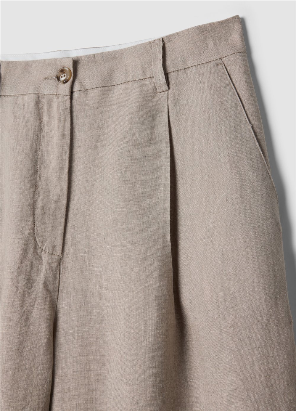 Bej Keten Regular Fit Pantolon