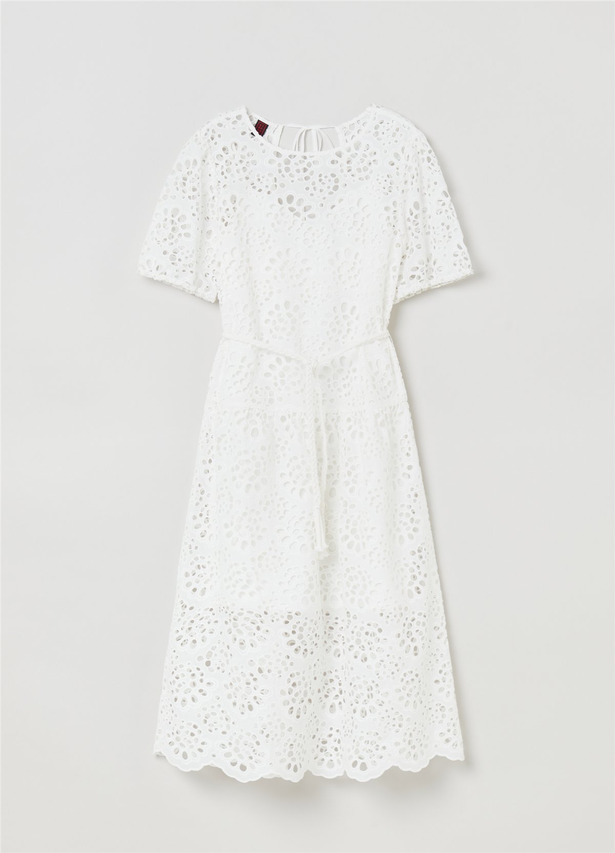 Broderie Anglaise Beyaz Kemerli Midi Elbise