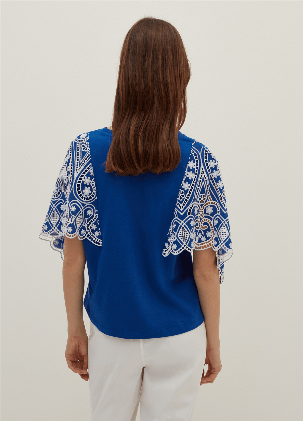 Broderie Anglaise Kimono Kollu Tişört