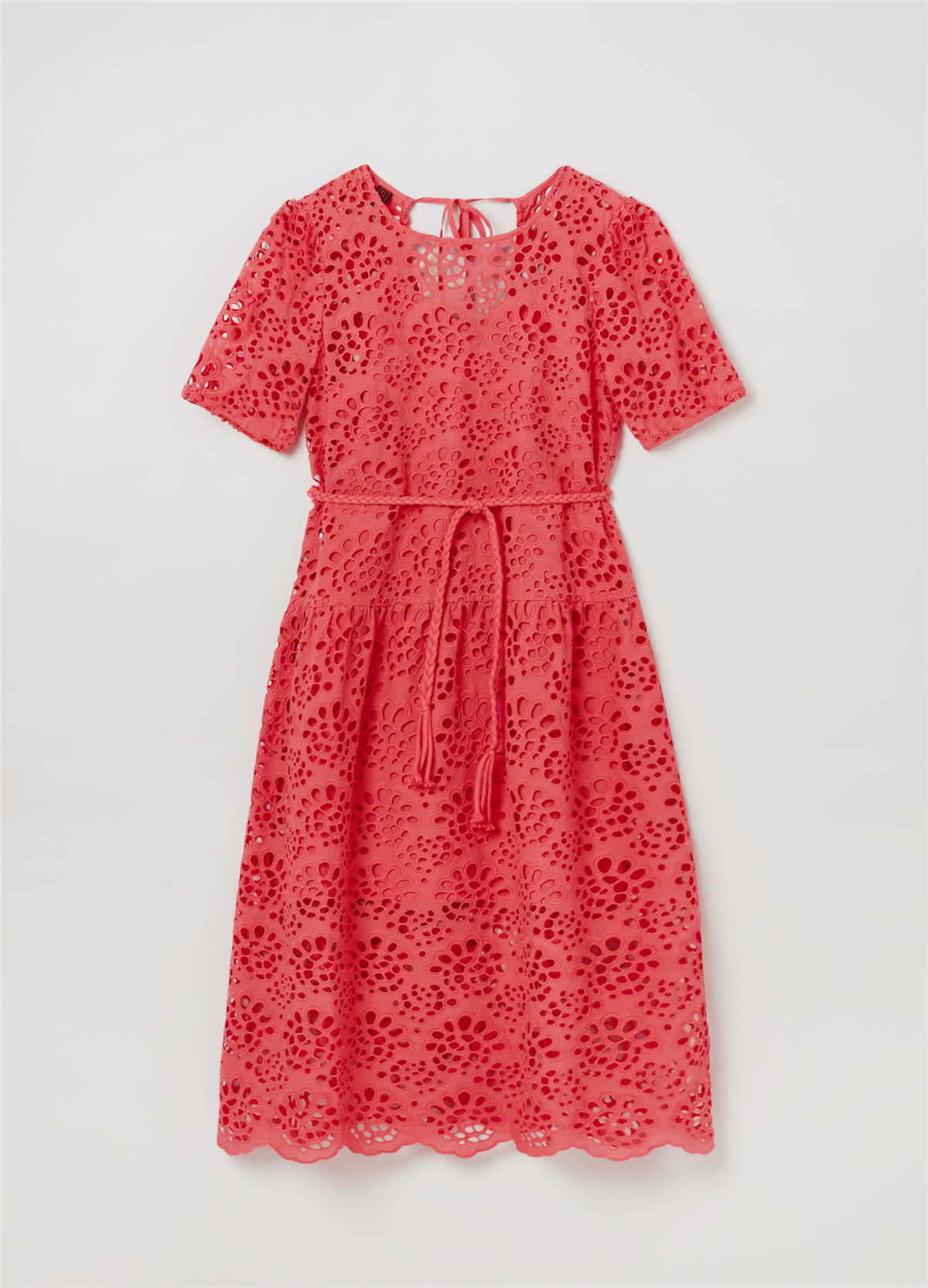 Broderie Anglaise Kırmızı Kemerli Midi Elbise