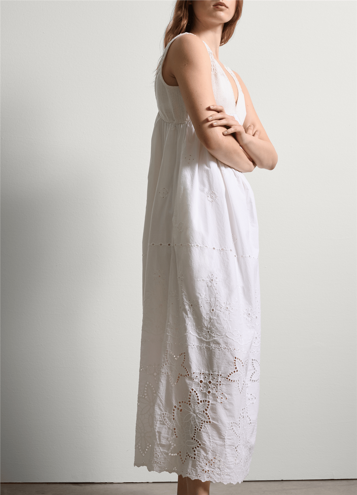 Broderie Anglaise Kombin Slip Beyaz Elbise