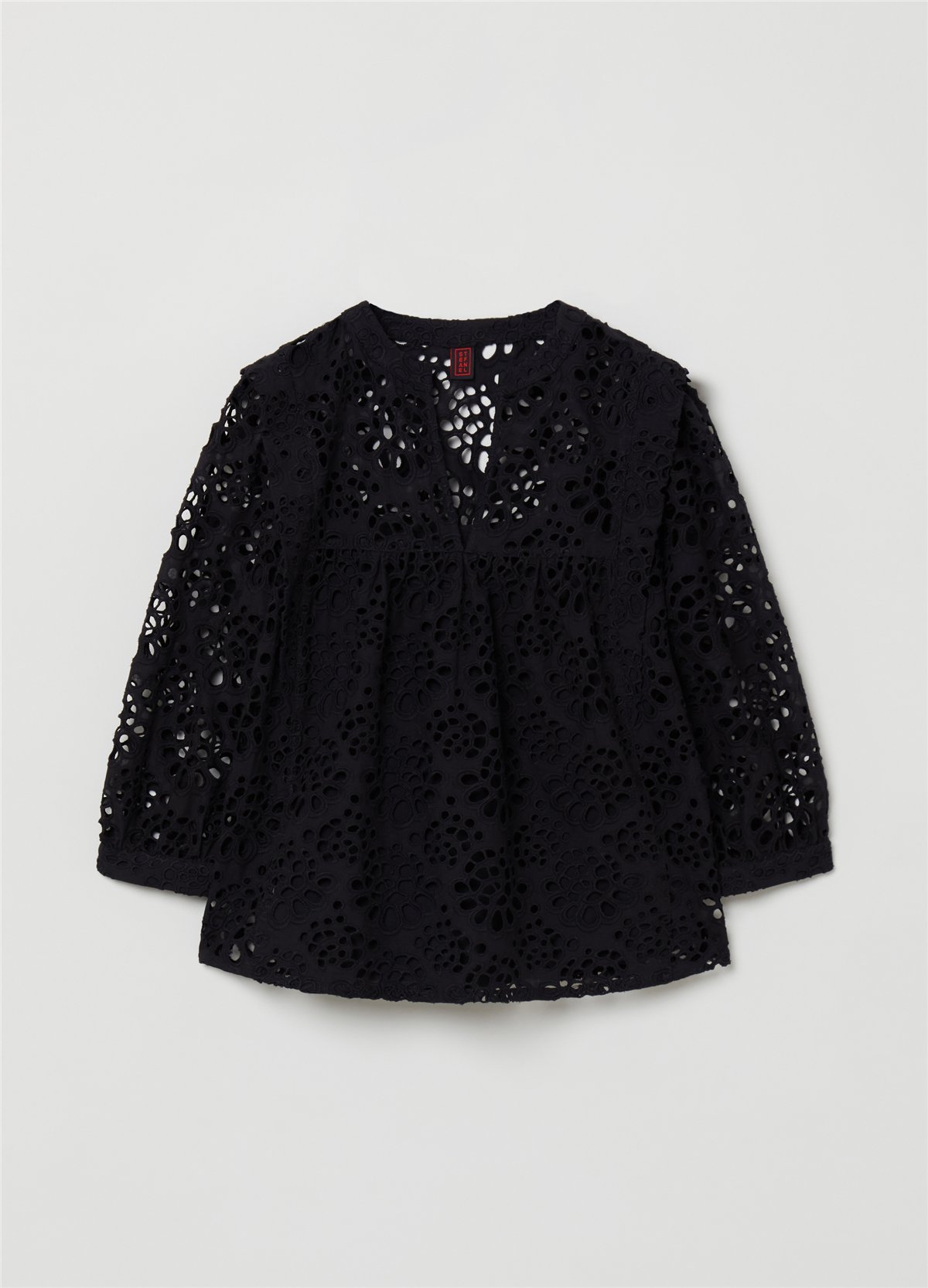 Broderie Anglaise Siyah Bluz
