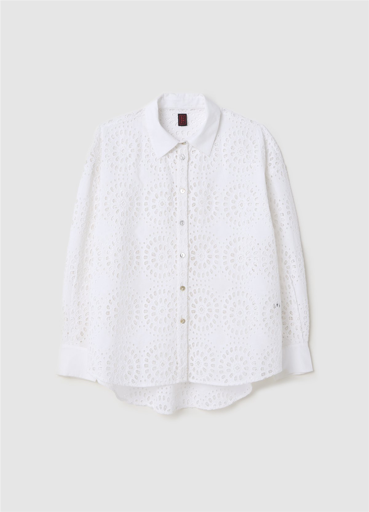 Broderie Anglaise Uzun Kollu Beyaz Gömlek
