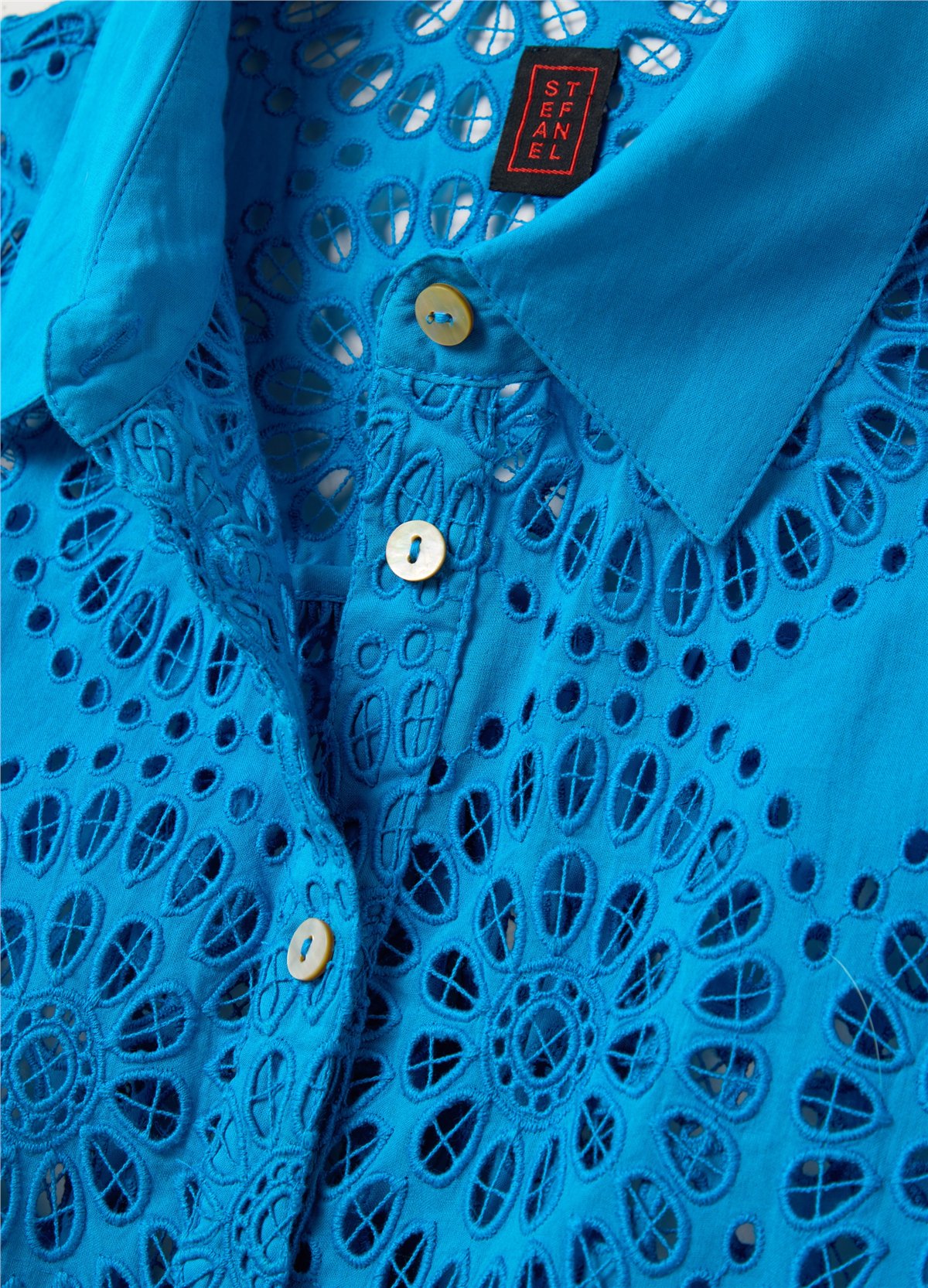 Broderie Anglaise Uzun Kollu Mavi Gömlek
