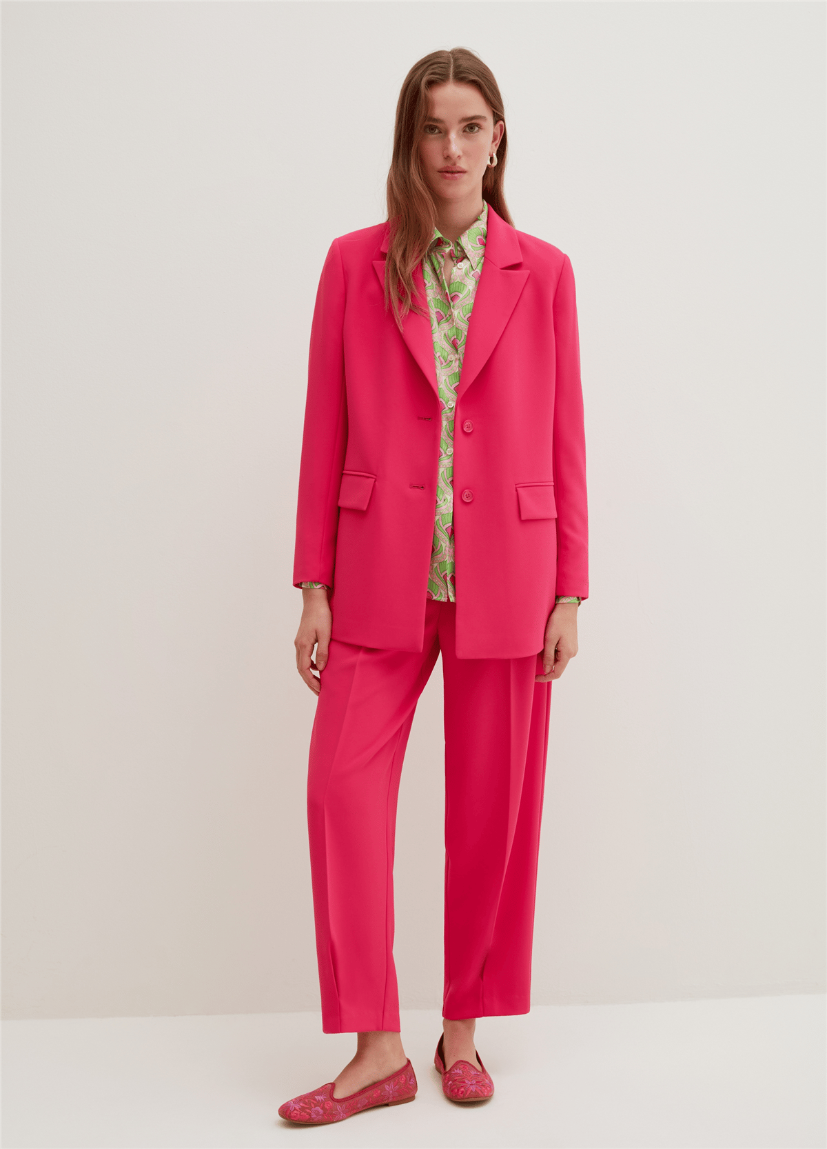 Canlı Renkli Tek Sıra Düğmeli Pembe Blazer Ceket