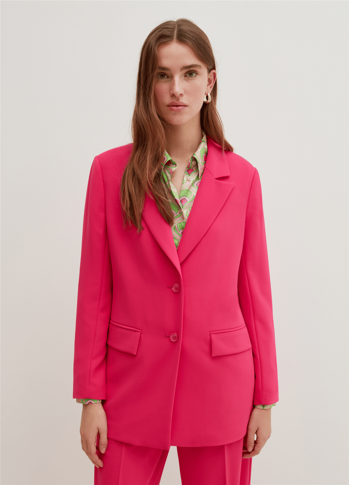 Canlı Renkli Tek Sıra Düğmeli Pembe Blazer Ceket