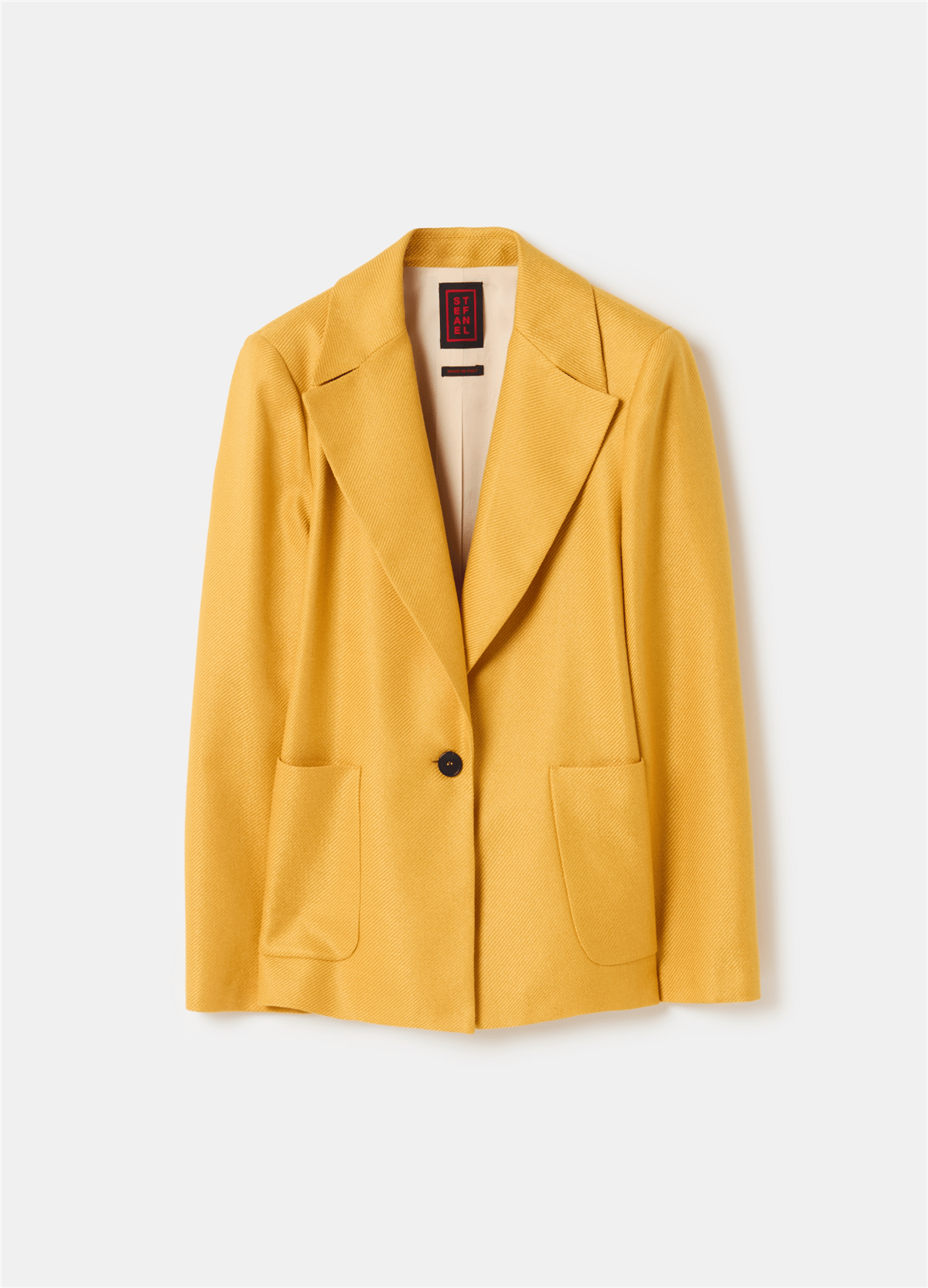 Cepli Düğmeli Parlak Dimi Kumaş Blazer Sarı Ceket