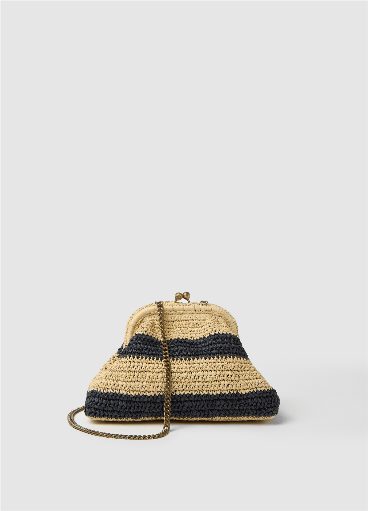 Çizgili Raffia Clutch Çanta