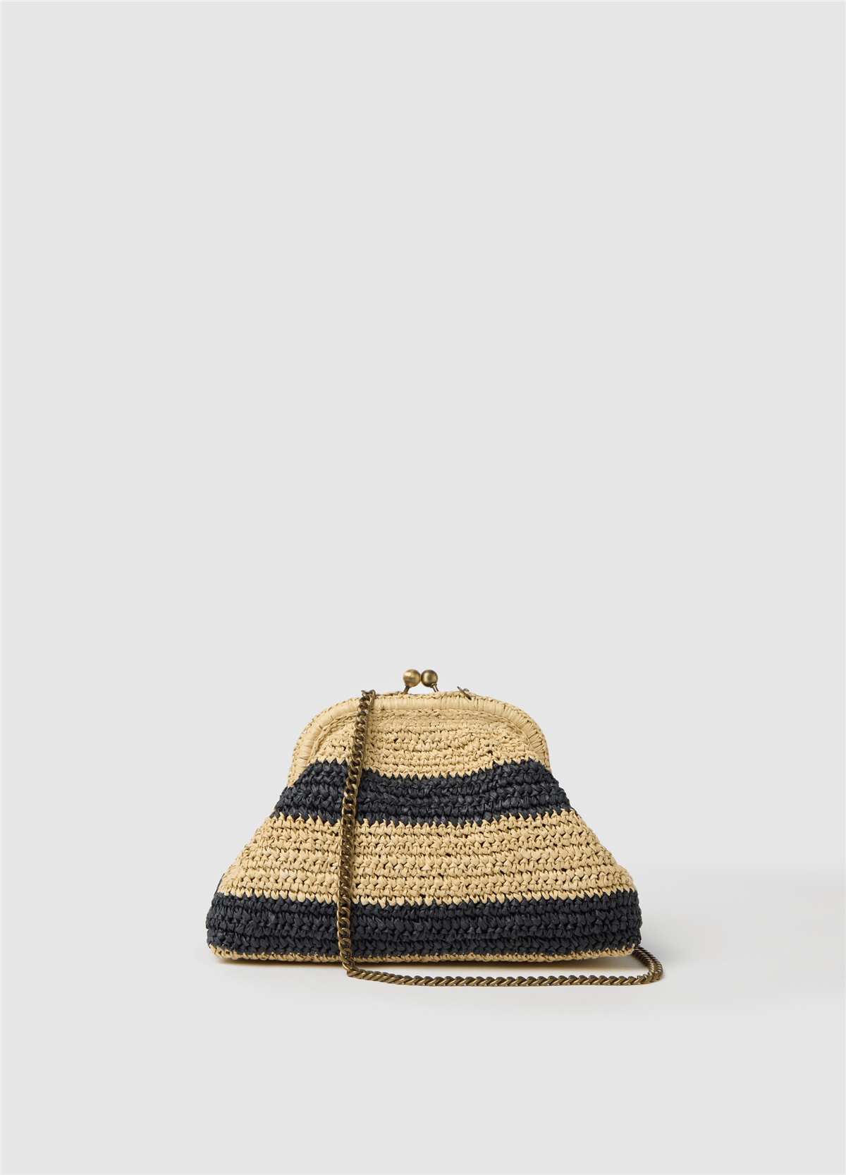 Çizgili Raffia Clutch Çanta