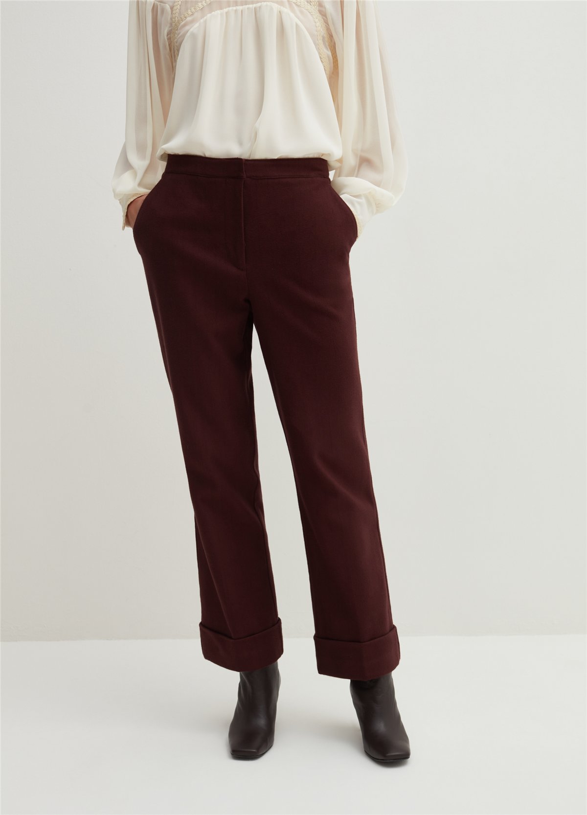 Düz Kesim Bordo Chino Pantolon