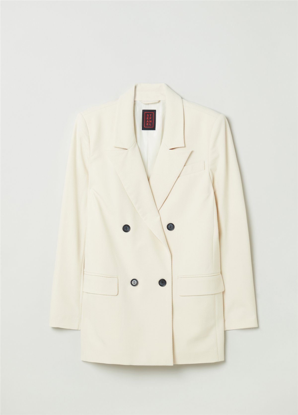 Düz Kesim Kırık Beyaz Kruvaze Blazer