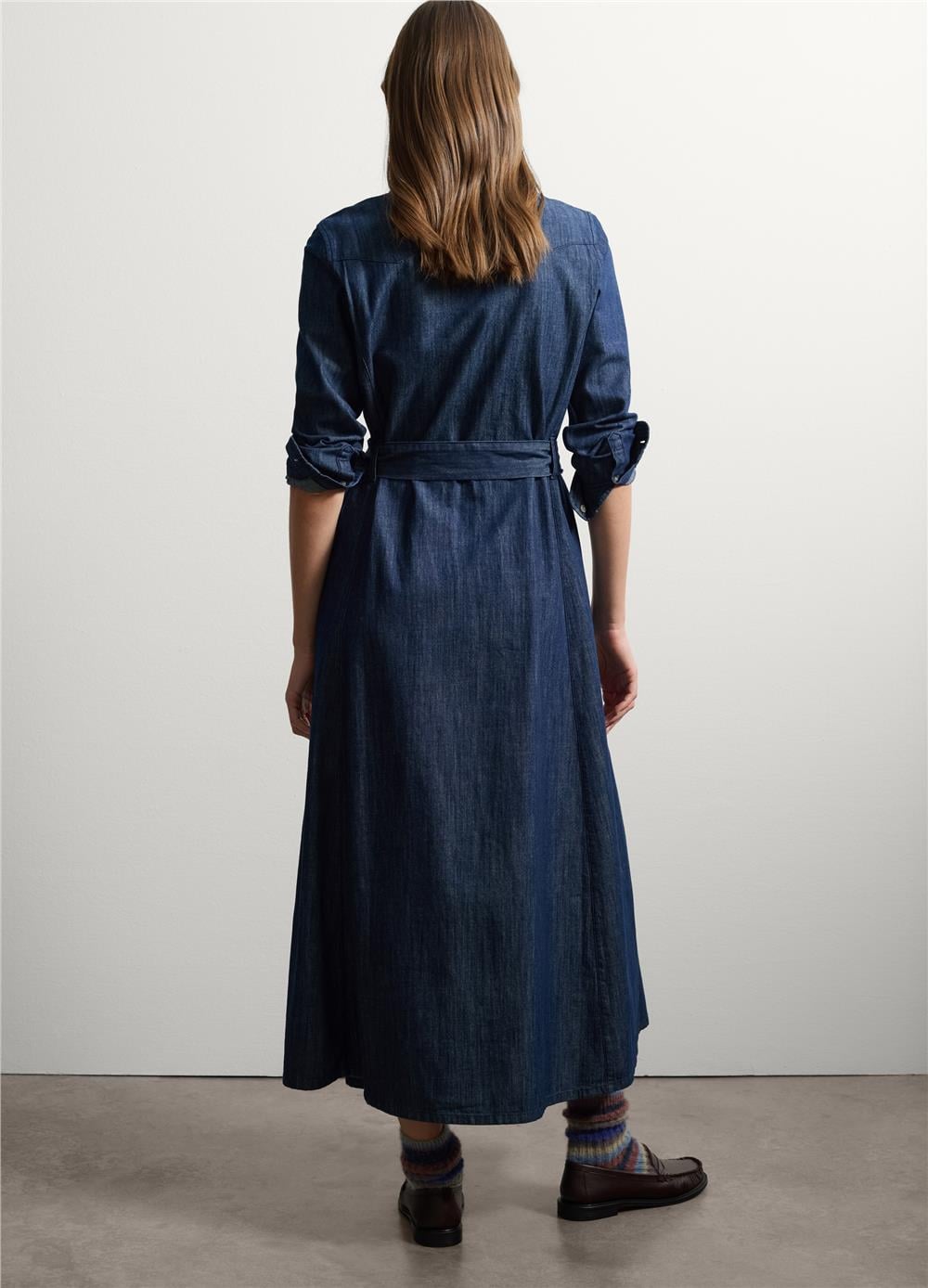 Düzenli Fit Denim Pamuklu Gömlek Elbise