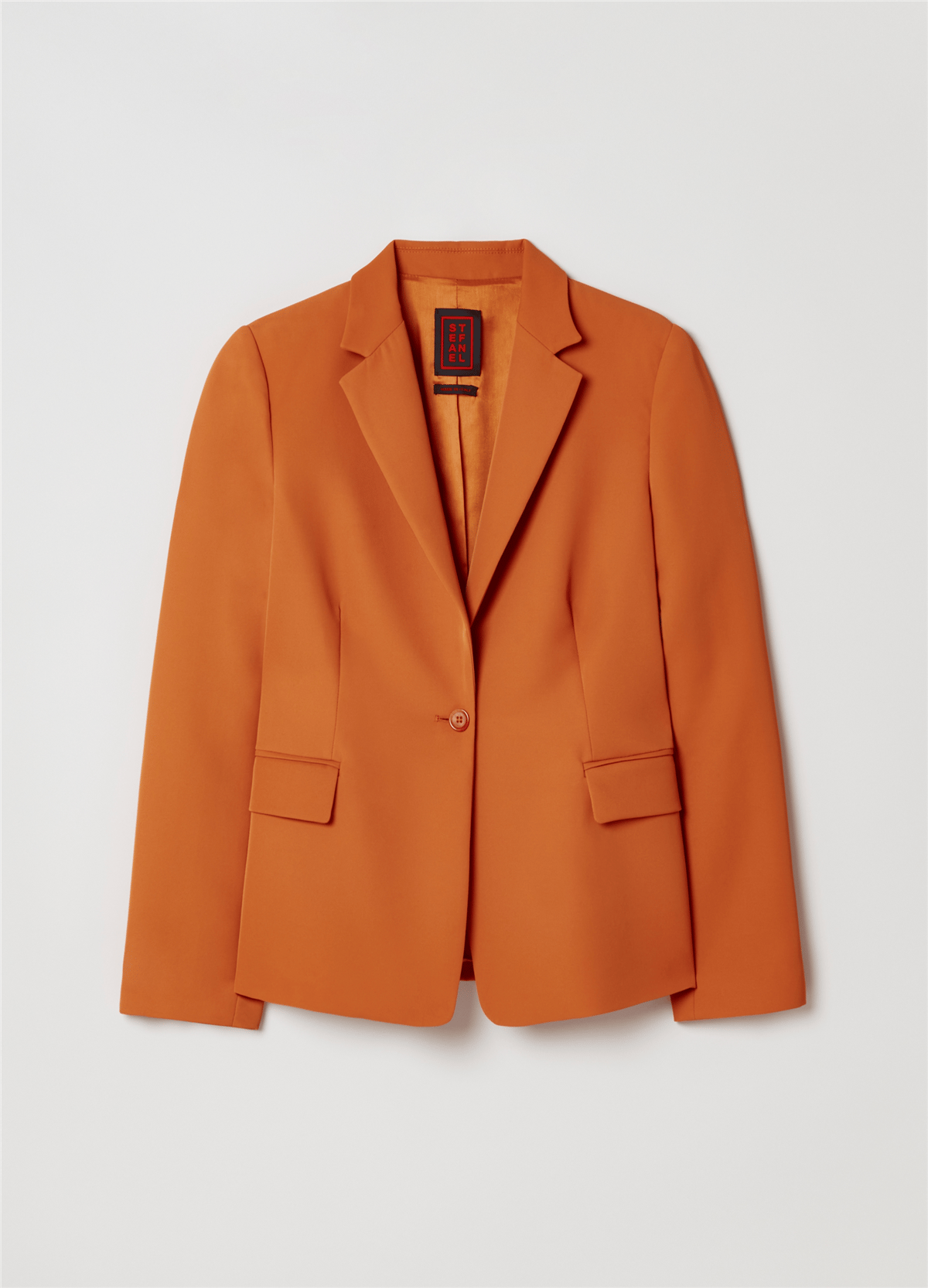 Esnek Kumaştan Tek Düğmeli Turuncu Blazer