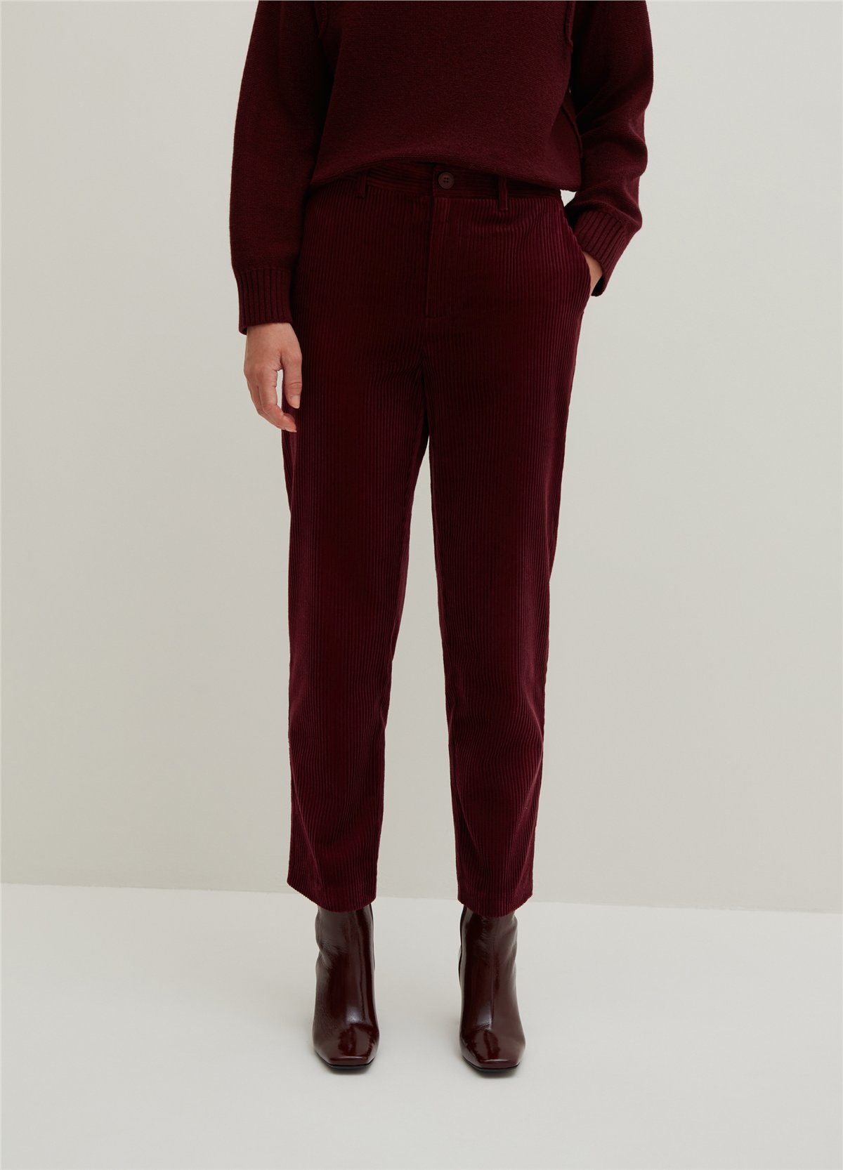 Fitilli Kadife Bordo Chino Pantolon