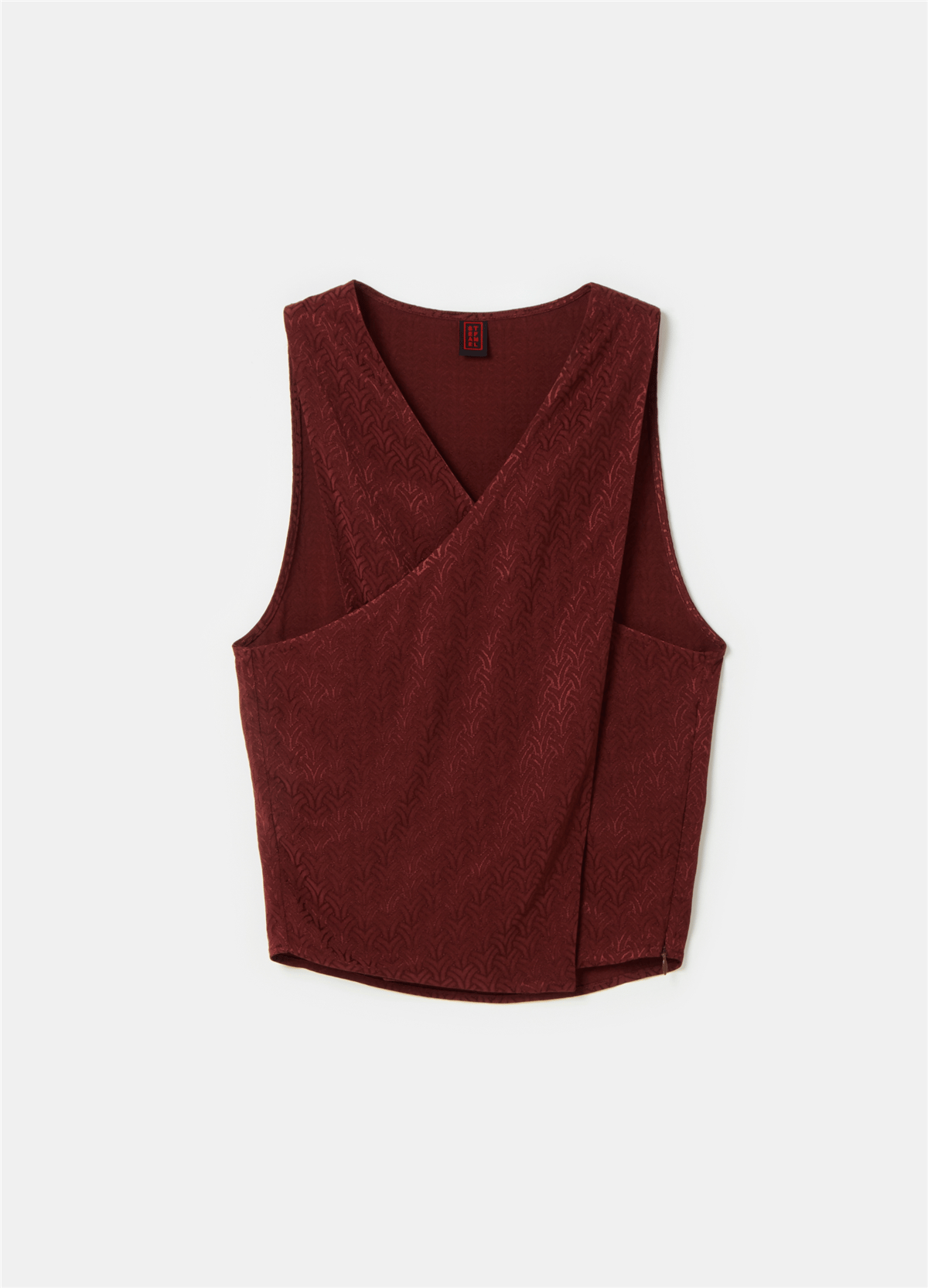 Geometrik Desenli Jakarlı Bordo Üst