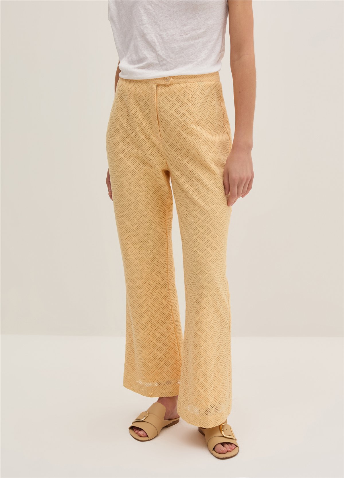 Geometrik Motifli Bol Paça Sarı Pantolon