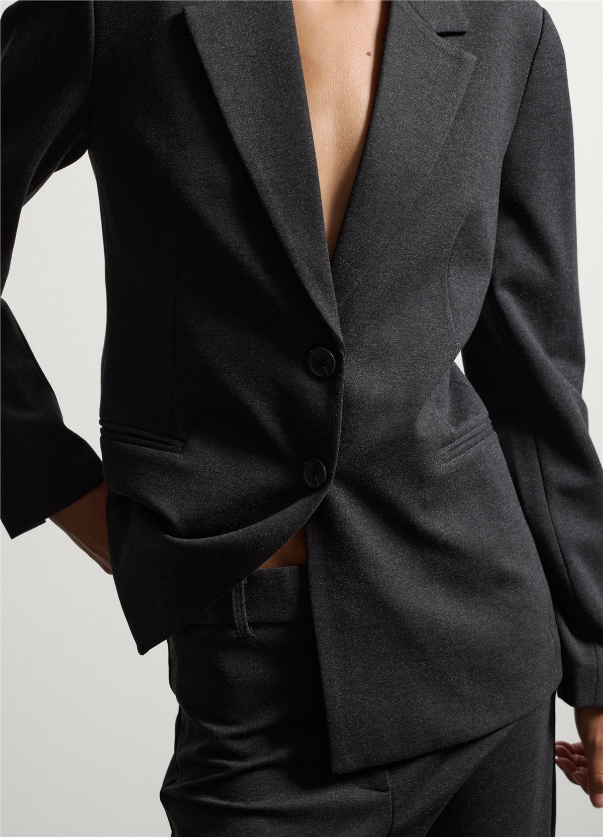 Gri Klasik Yaka Regular Fit Esnek Viskon Blazer Ceket