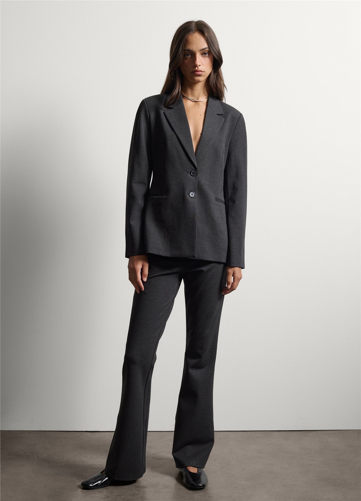 Gri Klasik Yaka Regular Fit Esnek Viskon Blazer Ceket