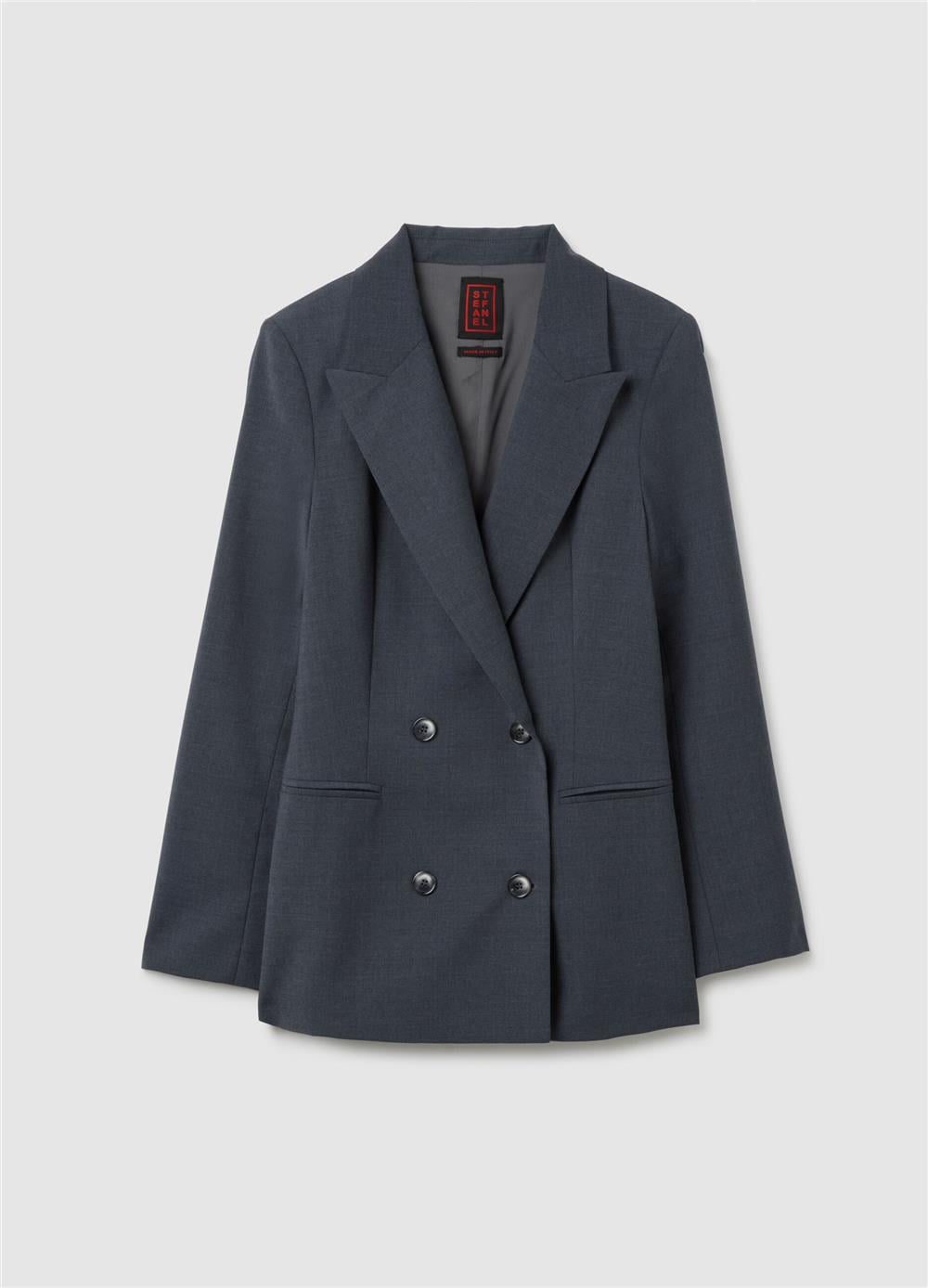 Gri yün karışımlı oversize blazer ceket