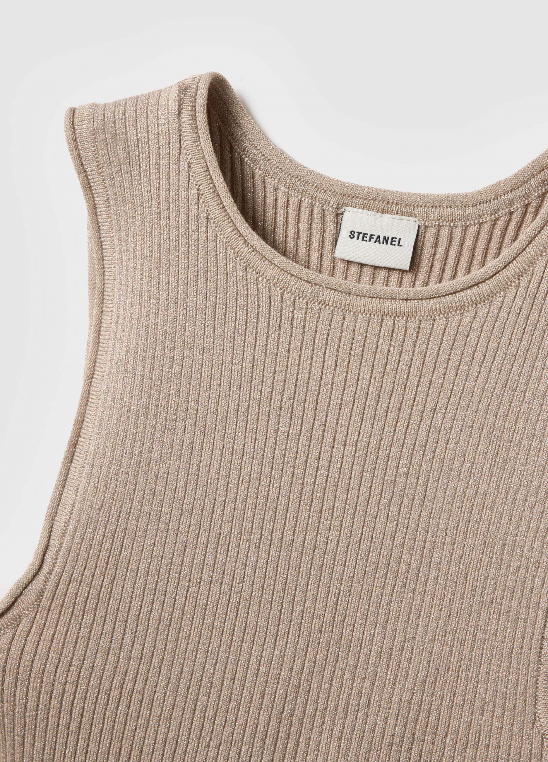 Işıltılı Slim Fit Bej Viskon Karışımlı Üst